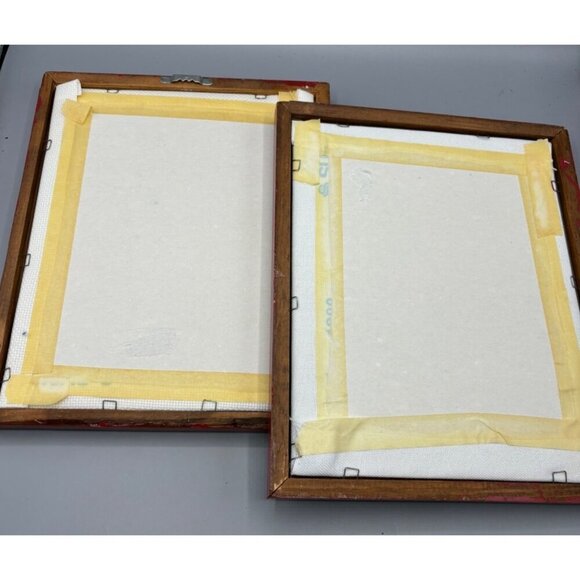 Set Of 2 Vtg Ruth Morehead Angel Complete Cross Stitch Framed Art Red Frames - Picture 5 of 7